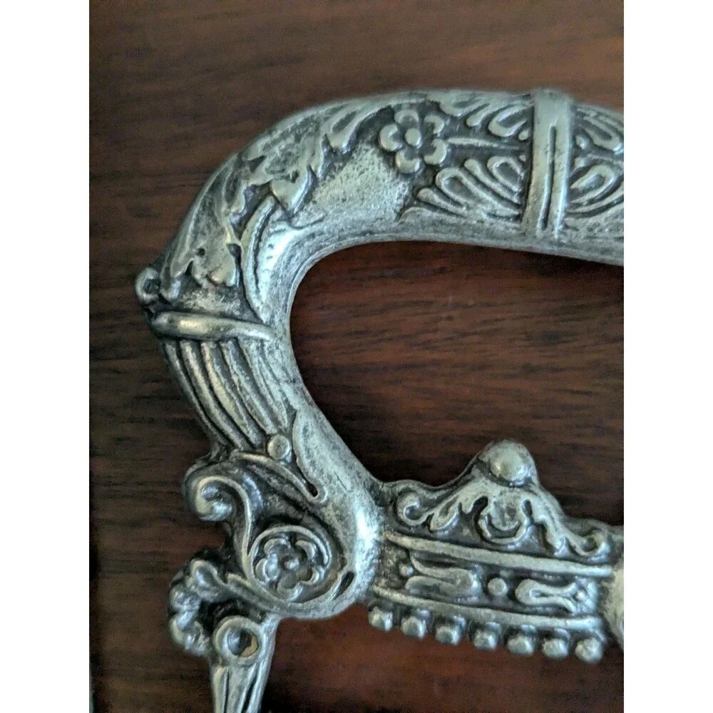 Vintage Italian Leather Belt Womens M Black Pebbled Ornate Pewter Buckle 34-38